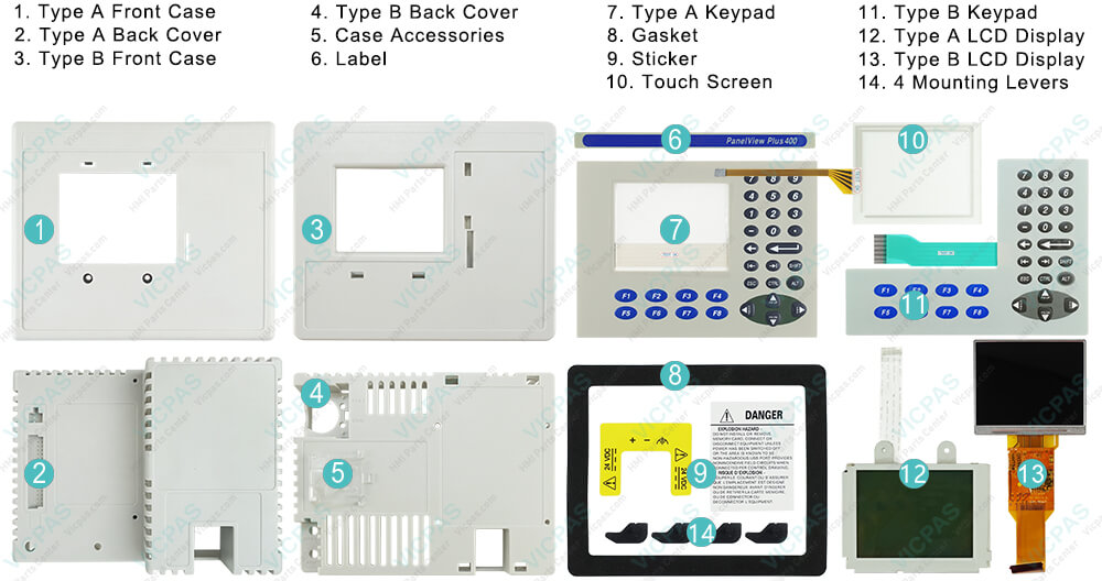 2711P-B4C20A PanelView Plus 400 Touch Screen Panel Glass, Membrane Keypad Switch, Label, HMI Case, LCD Display Screen, Mounting Levers, Gasket, Sticker Repair Replacement