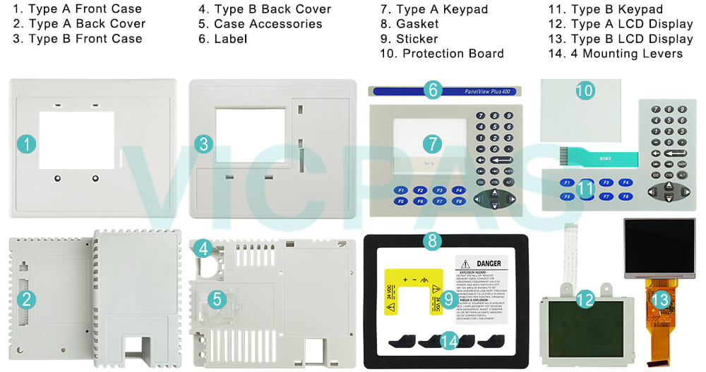 2711P-K4C3A PanelView Plus 400 Membrane Keyboard Keypad Switch LCD Screen Plastic Shell Cover Gasket Label Sticker Protection Board Mounting Levers Repair Replacement