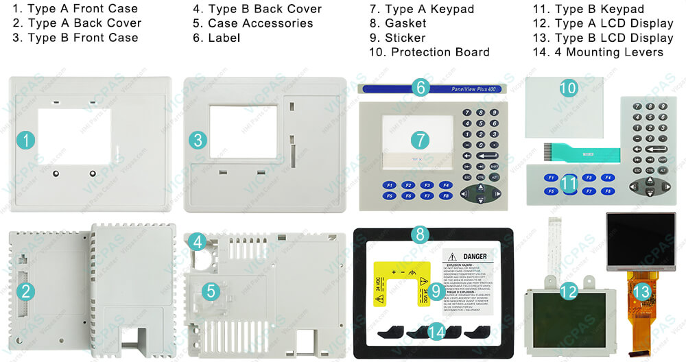 2711P-K4M20A PanelView Plus 400 Membrane Keyboard Keypad Switch Lcd Display Panel Plastic Case Gasket Label Sticker Protection Board Mounting Levers Replacement