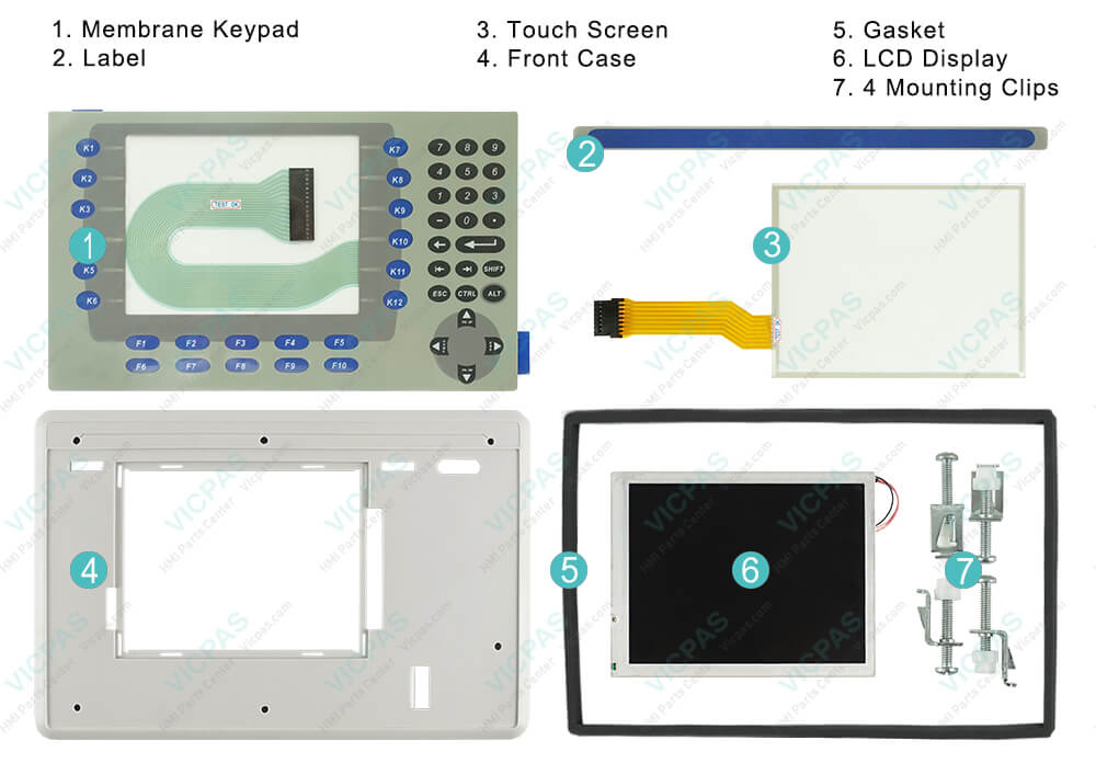 2711P-B7C10D2 PanelView Plus 6 Touch Screen Membrane Switch LCD Panel Plastic Shell Label Gasket and Mounting Clips Repair Replacement