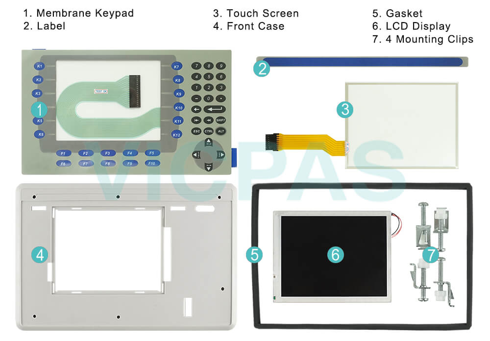 2711P-B7C6A1 PanelView Plus 700 Touch Panel Membrane Keypad Switch Plastic Case LCD Gasket Label and Mounting Clips Repair Replacement