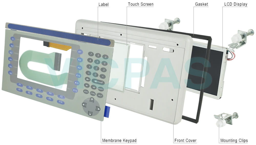 2711P-RBB7 PanelView Plus Touch Screen Panel Glass, Membrane Keypad Switch, LCD Display Panel, Plastic Shell, Mounting Clips, Label, Gasket Repair Replacement