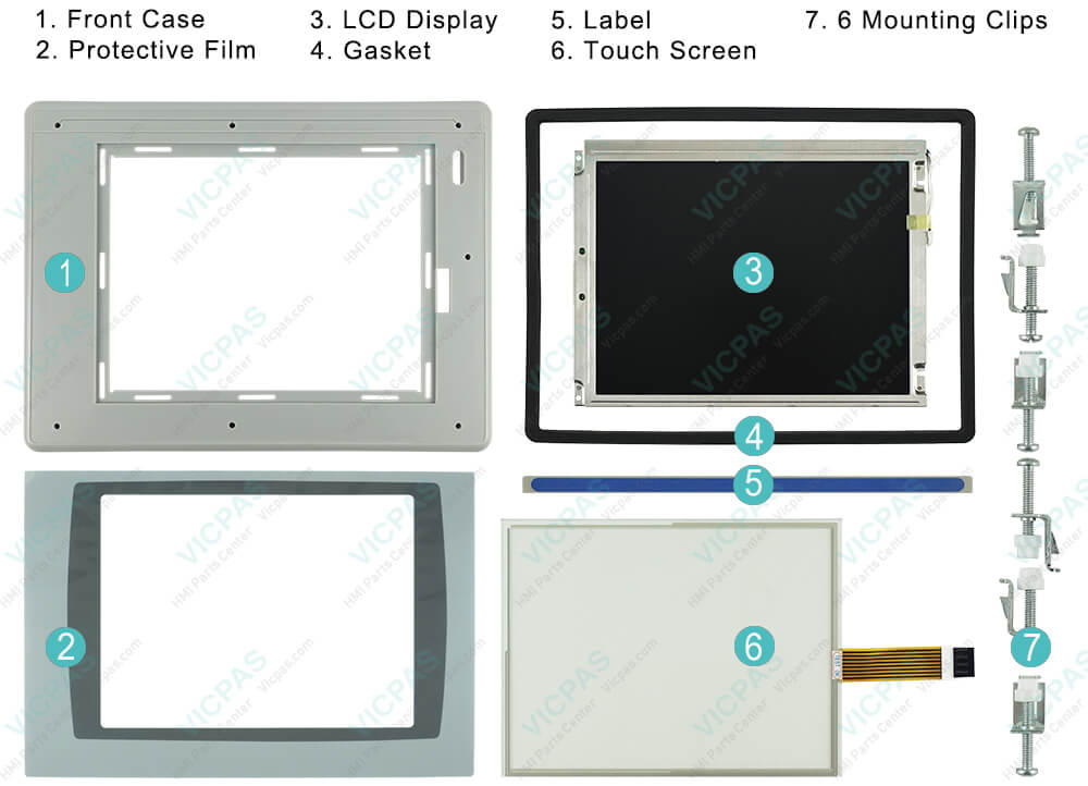 2711P-T10C4B1 Panelview Plus 1000 Protective Film, HMI Touch Glass, Label, LCD Display Panel, Plastic Case Body, Gasket and Mounting Clips Repair Replacement