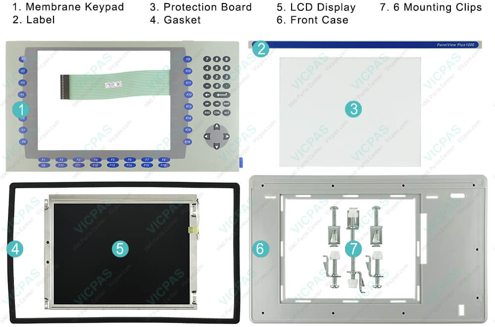 2711P-K10C6A7 Panelview 1000 Terminals Membrane Keypad, Protection Board, Label, LCD Display Panel, Housing, Gasket and Mounting Clips Repair Replacement