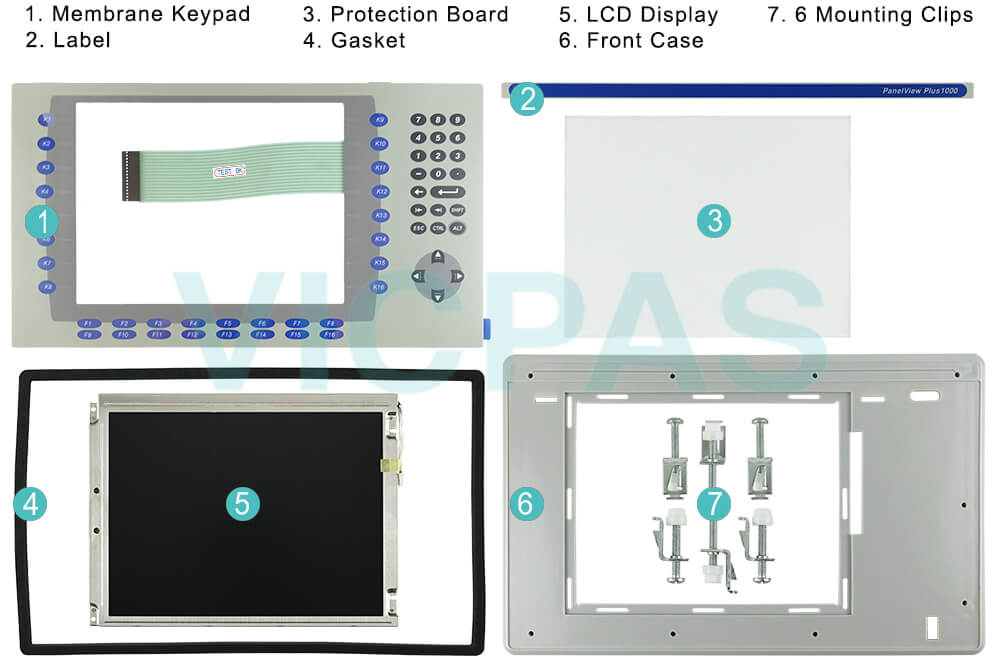 2711P-K10C6D1 Panelview 1000 Terminals Membrane Keypad, Protection Board, Label, HMI Case, LCD Display Screen, Gasket and Mounting Clips Repair Replacement