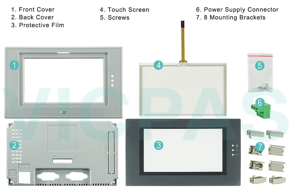 Beijer PWS6500S-S Operator Panel Protective Film Touch screen LCD Screen Power Supply Connector Mounting Brackets Enclosure Replacement