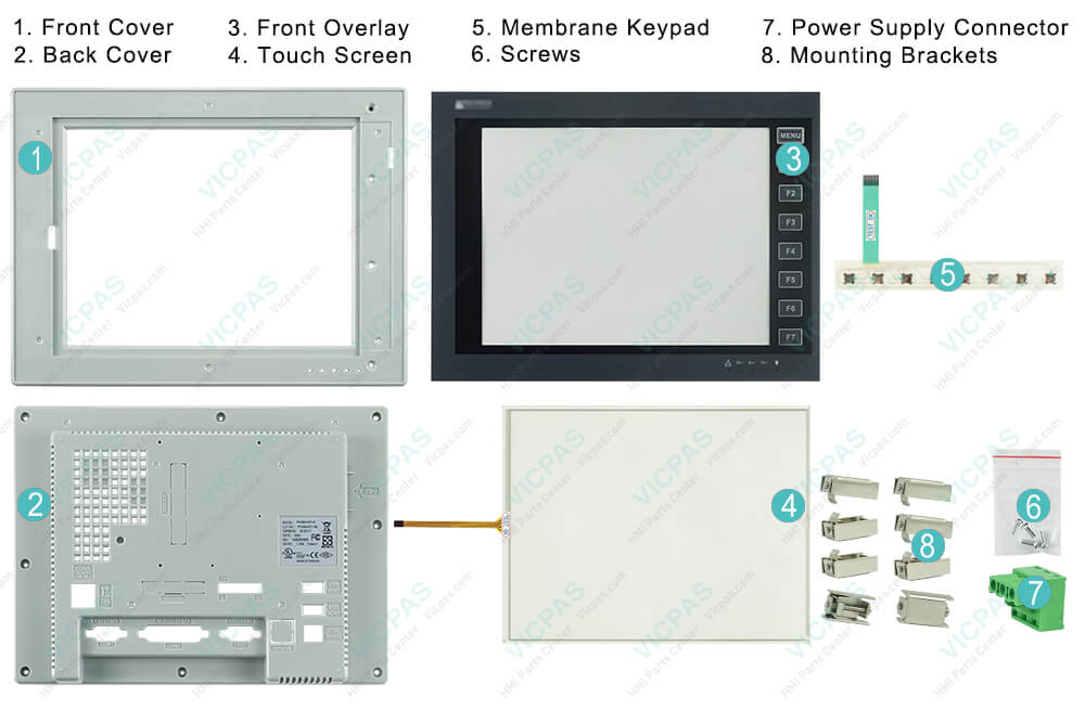 Beijer PWS6A00F-P Operator Panel Front Overlay Touch screen Membrane Switch Housing Power Supply Connector Mounting Brackets Repair Replacement