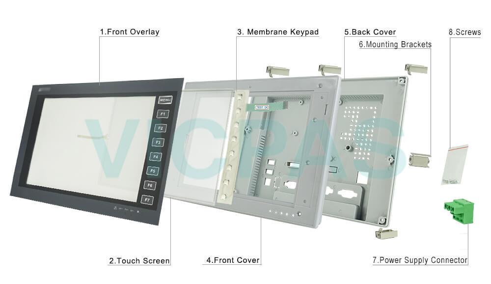 Beijer PWS6A00F-P Operator Panel Front Overlay Touch screen Membrane Switch Housing Power Supply Connector Mounting Brackets LCD Display Gasket Repair Replacement