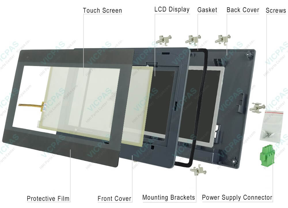 Weinview cMT Series cMT3102 cMT3103 Screws, Power Supply Connector, Mounting Brackets, Front Overlay, Front Case, Touch Screen Glass, LCD Display Screen and Back Cover Replacement