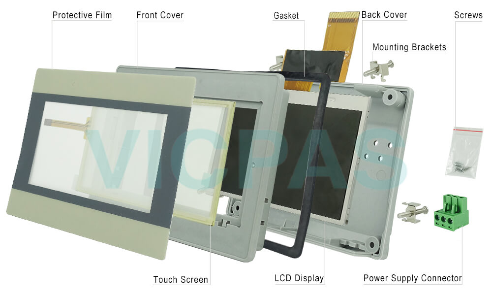 Weinview iE Series MT8050iE MT8051iE Protective Film, Touch Panel, Front Case, Gasket, LCD Screen, Back Cover, Mounting Brackets, Power Supply Connector and Screws Replacement