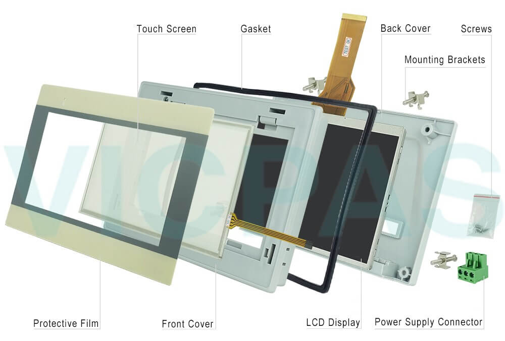 Weinview Advanced HMIs HMI5070NL HMI5070L HMI5070LB Front Overlay, HMI Touch Glass, Case Cover, Gasket, LCD Display, Mounting Brackets, Power Supply Connector and Screws Replacement