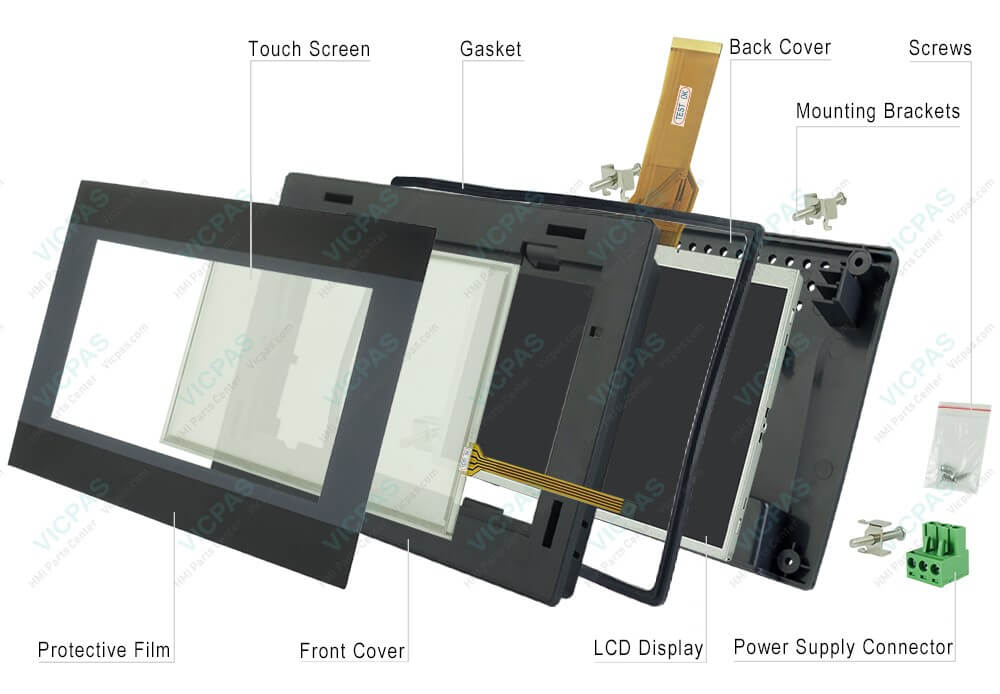 Weinview iP Series MT8071iP MT8071iP2 Protective Film, Touch Screen, Front Cover, Gasket, LCD Panel, Back Cover, Mounting Brackets, Power Supply Connector and Screws Replacement