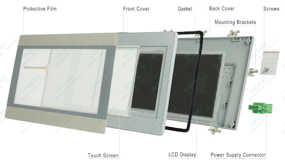 Weinview Advanced HMIs HMI5100L Front Overlay, HMI Touch Glass, Case Cover, Gasket, LCD Display, Mounting Brackets, Power Supply Connector and Screws Replacement