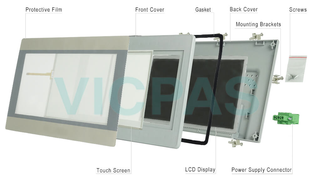 Weinview iE Series MT8100iE MT8101iE1 MT8101iE Protective Film, Touch Screen, Front Cover, Gasket, LCD Panel, Back Cover, Mounting Brackets, Power Supply Connector and Screws Replacement