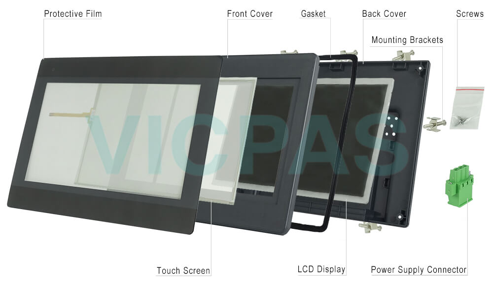 Weinview TK Series TK6100IV5 TK6100IV5WV TK6102iV5 Front Overlay, HMI Touch Glass, Case Cover, Gasket, LCD Display, Mounting Brackets, Power Supply Connector and Screws Replacement