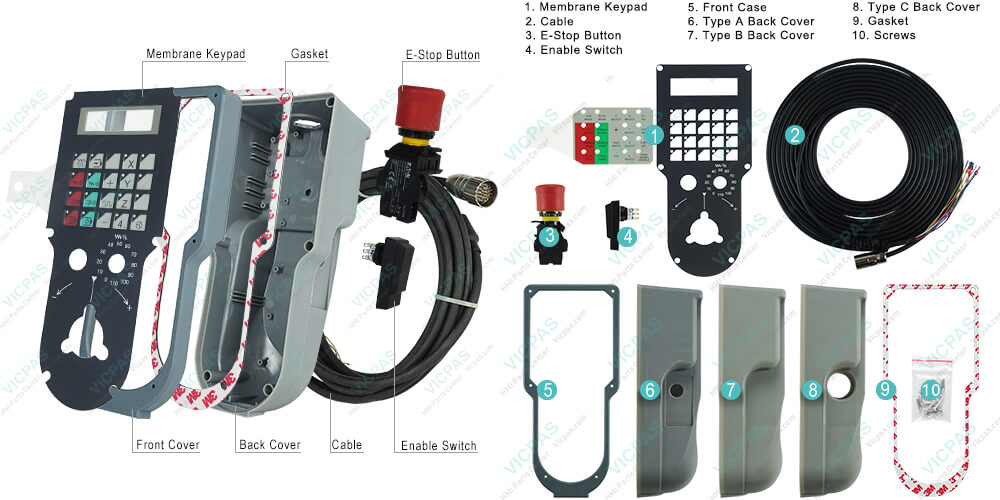 6FX2007-1AC13 Siemens SINUMERIK HMI Mini HHU OPERATOR PANEL Keyboard Membrane, Cables, E-Stop Button, Enabling Controller Switch, Front Case, Back Covers, Gasket and Screws Repair Replacement