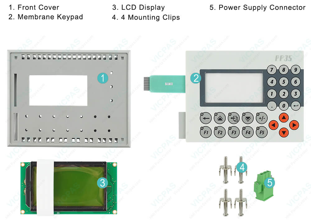 Power Panel 35 4PP035.E300-36 Outer Covering Keyboard Membrane LCD Display Mounting Clips Power Supply Connector