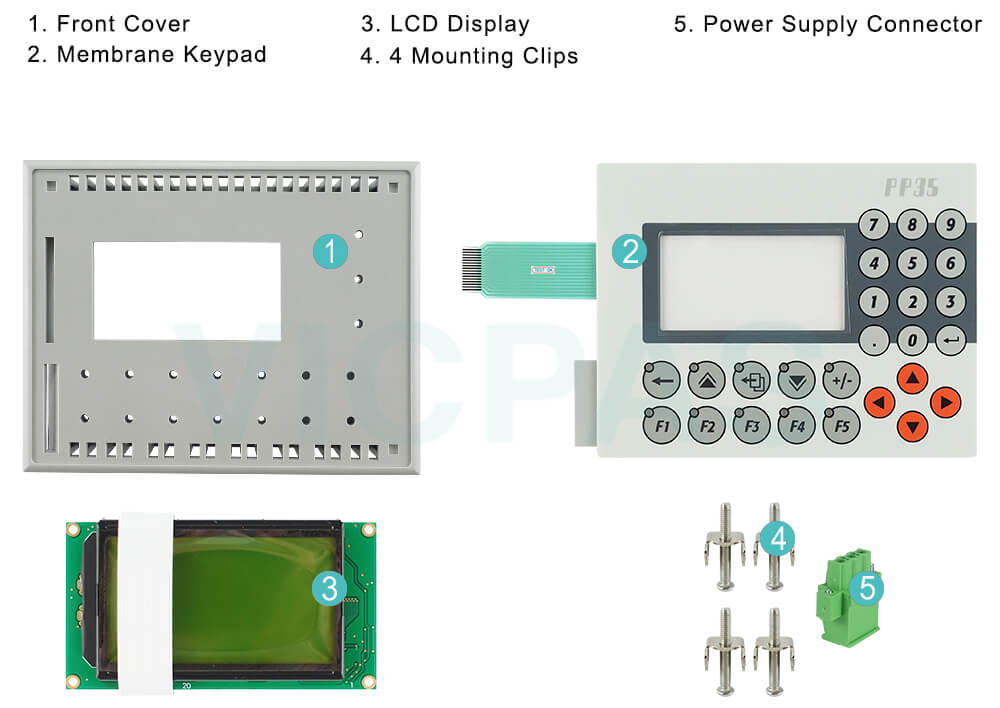 Power Panel 35 4PP035.E300-136 HMI Case Keypad Membrane LCD Screen Mounting Clips Power Supply Connector