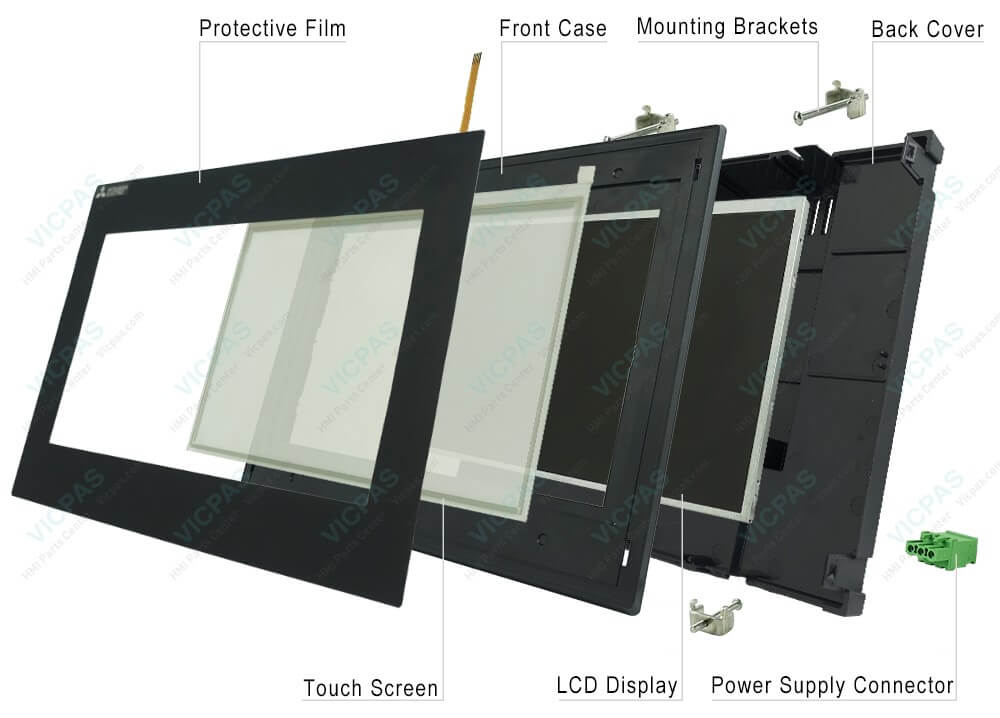 GS2110-WTBD Touch Screen Panel, Protective Film, LCD Display, Plastic Case, Mounting Brackets and Power Supply Connector