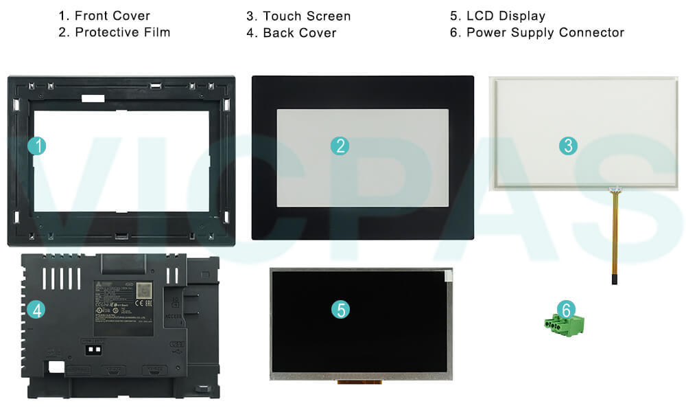 GS2107-WTBD Touch Screen Panel, Protective Film, LCD Display, Plastic Case and Power Supply Connector