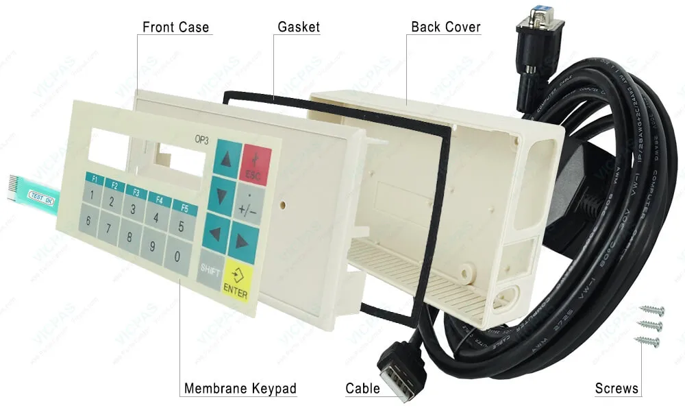 6AV3503-1DB10 Siemens SIMATIC HMI OP3 OP 3 OPERATOR PANEL Membrane Keyboard, Power Supply Connector, Screws, Cable and Plastic Case Shell Repair Replacement