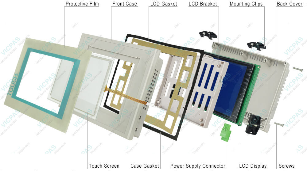 6AV6642-0BC01-1AX0 Siemens SIMATIC TP177B 6 dp mstn touch screen panel, overlay, Mounting Clips, LCD Bracket, HMI Case, Power Supply Connector, LCD Gasket, Case Gasket, Screws, Cable and lcd display repair replacement 6AV6642-0BC01-1AX0 Siemens SIMATIC TP177B 6 dp mstn touch screen panel, overlay, Mounting Clips, LCD Bracket, HMI Case, Power Supply Connector, LCD Gasket, Case Gasket, Screws, Cable and lcd display repair replacement