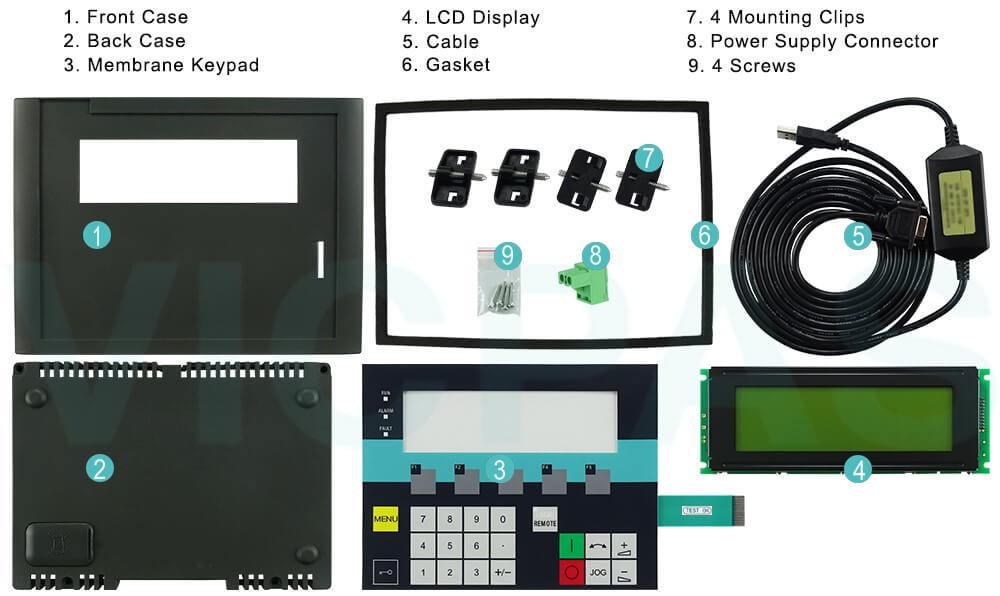 6SL3055-0AA00-4CA1 A5E00392920 Front Case, Back Cover, Membrane Keypad, LCD Display, Cable, Gasket, 4 Mounting Clips, Power Supply Connector, 4 Screws Replacement 6SL3055-0AA00-4CA1 A5E00392920 Front Case, Back Cover, Membrane Keypad, LCD Display, Cable, Gasket, 4 Mounting Clips, Power Supply Connector, 4 Screws Replacement