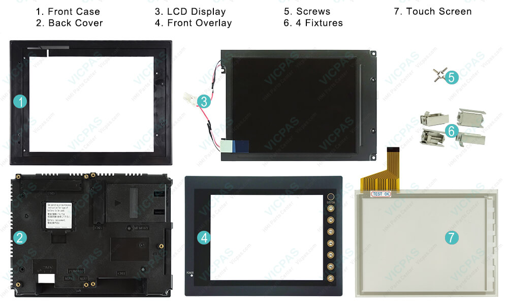 Hakko Monitouch V708C V708CD Touch Screen Panel, Protective Film, Plastic Case Cover and LCD Display Repair Replacement