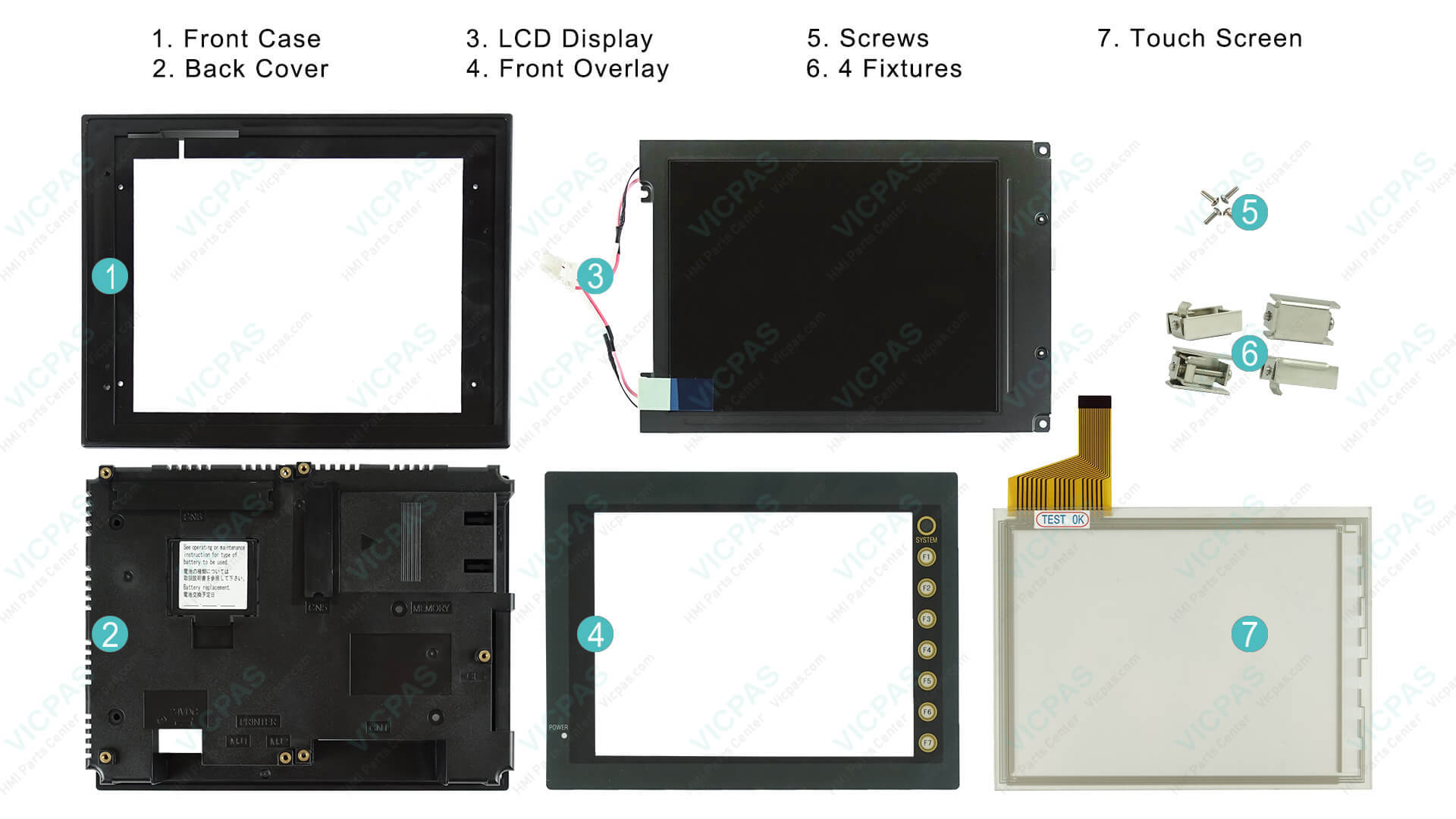 Hakko Monitouch V708SD V708iSD V708CD Touch Screen Panel, Protective Film, Plastic Case Cover and LCD Display Repair Replacement Hakko Monitouch V708SD V708iSD V708CD Touch Screen Panel, Protective Film, Plastic Case Cover and LCD Display Repair Replacement