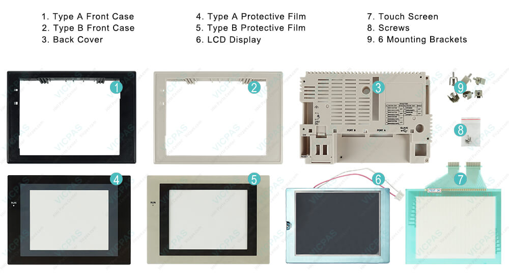 Omron NS5 series HMI NS5-MQ11-V2 Touch panel, Protective film, Plastic Housing, Screws, Mounting Clips and Display Repair Kit