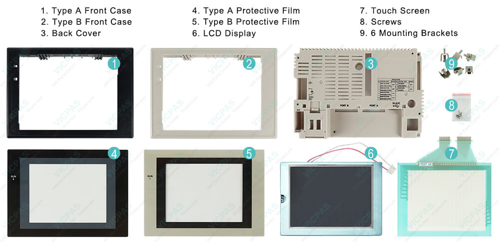 Omron NS5 series HMI NS5-MQ10-V2 Touch panel, Protective film, HMI Case, Screws, Mounting Clips and Display Repair Kit