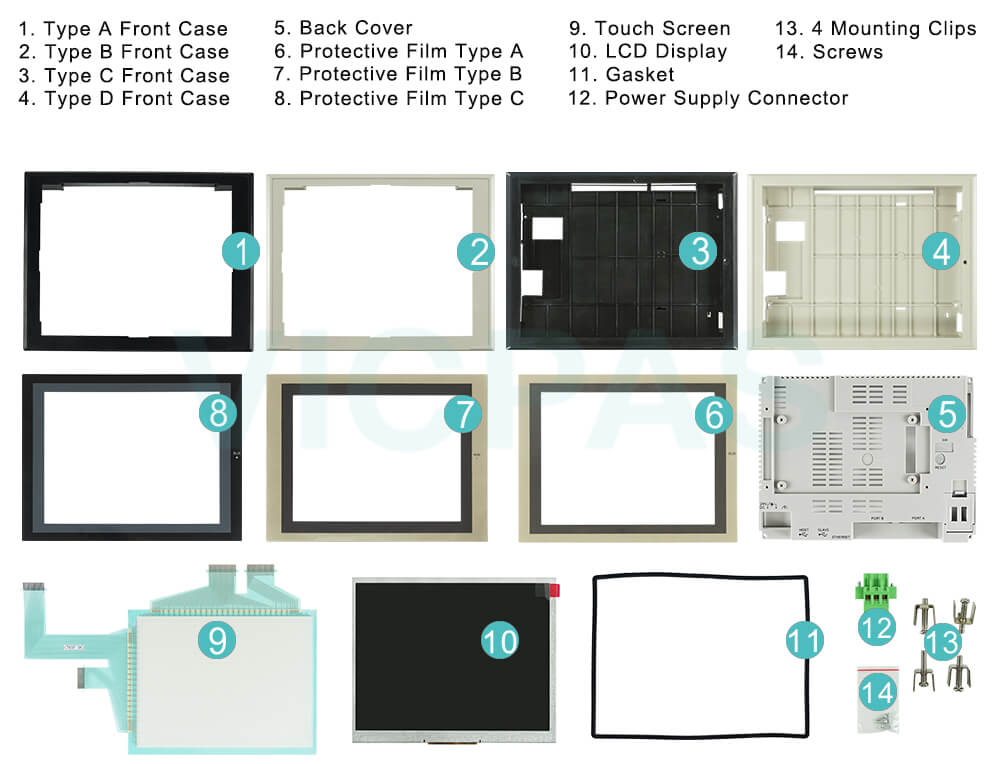 Omron NS8 series HMI NS8-TV01B-V1 Touch Panel, Protective Film, Outer Casing, Mounting Clips, Screws, Gasket, Power Supply Connector and Display Repair Kit Omron NS8 series HMI NS8-TV01B-V1 Touch Panel, Protective Film, Outer Casing, Mounting Clips, Screws, Gasket, Power Supply Connector and Display Repair Kit