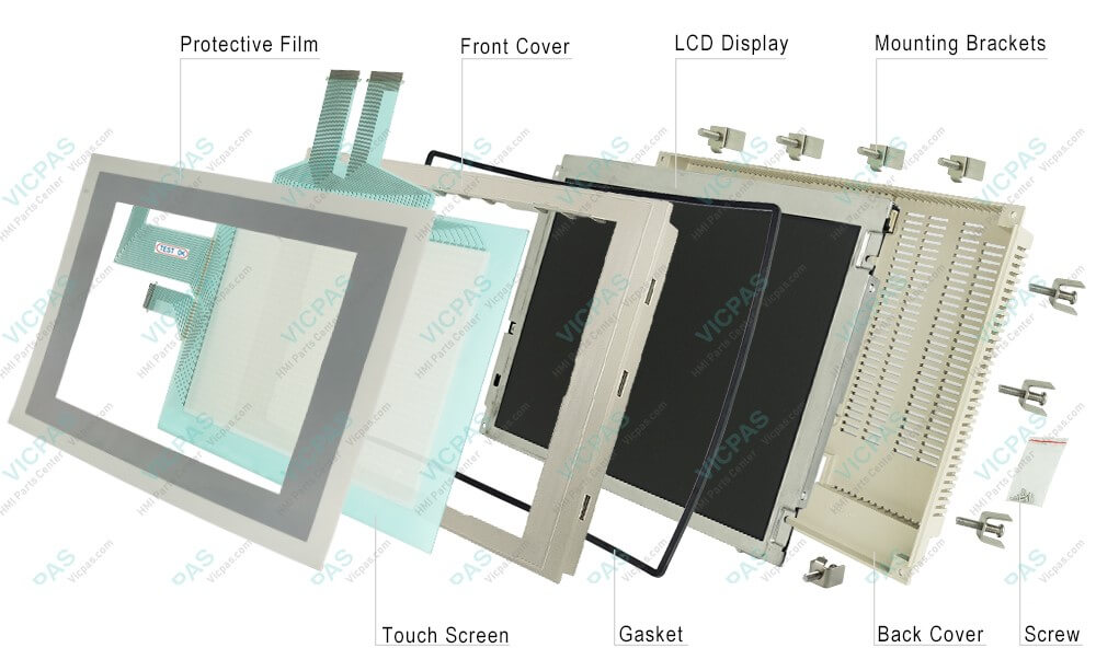 Omron NS10 series HMI NS10-TV00-ECV2 Touch Panel, Protective Film, Plastic Cover Body, Screws, Mounting Clips, Gasket and Display Repair Kit