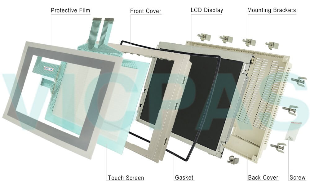 Omron NS10 series HMI NS10-TV00-V2 Touch Panel, Protective Film, Front Cover, Back Cover, Mounting Clips, Screws, Gasket and Display Repair Kit