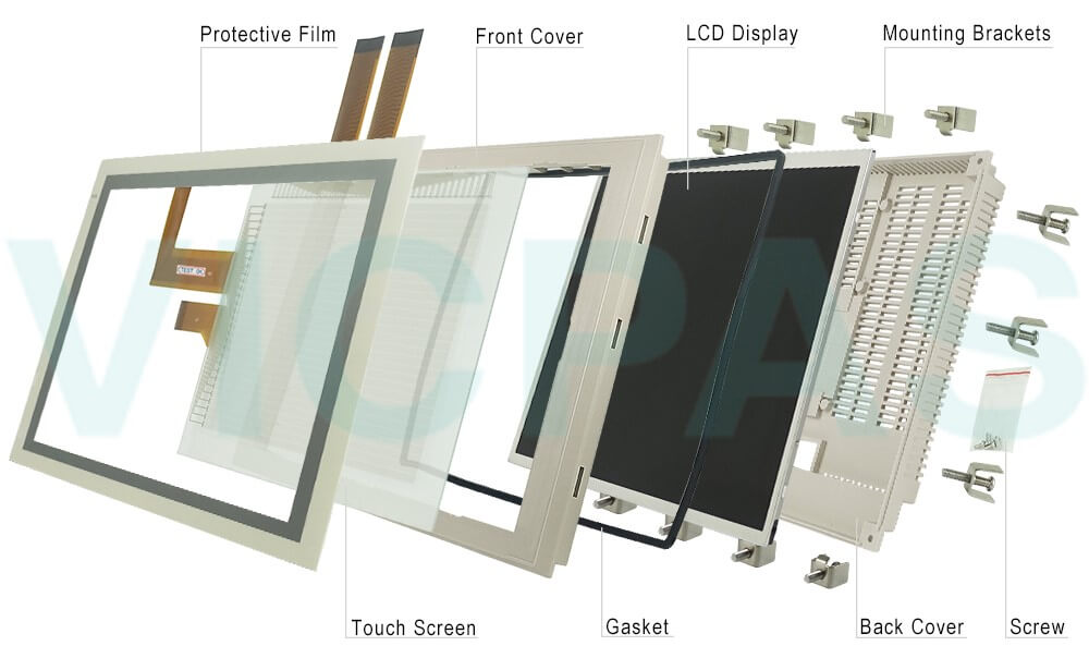 Omron NS12 series HMI NS12-TS01-V1 Touch Panel, Protective Cover, Front Cover, Back Cover, Mounting Clips, Screws, Gasket and Display Repair Kit