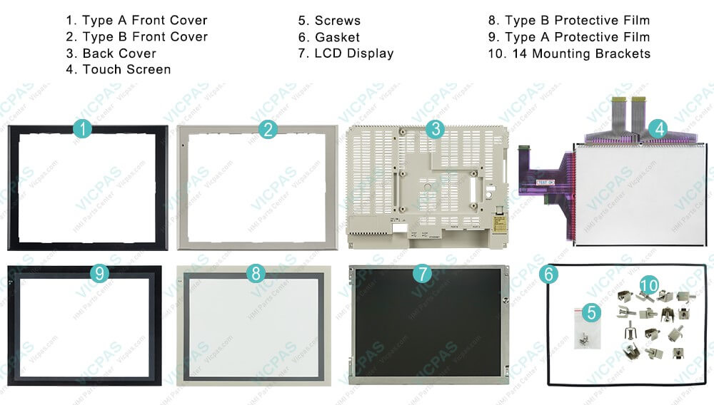 Omron NS12 series HMI NS12-TS01B-V2 Touch Panel, Protective Cover, Plastic Shell, Mounting Clips, Screws, Gasket and Display Repair Kit Omron NS12 series HMI NS12-TS01B-V2 Touch Panel, Protective Cover, Plastic Shell, Mounting Clips, Screws, Gasket and Display Repair Kit