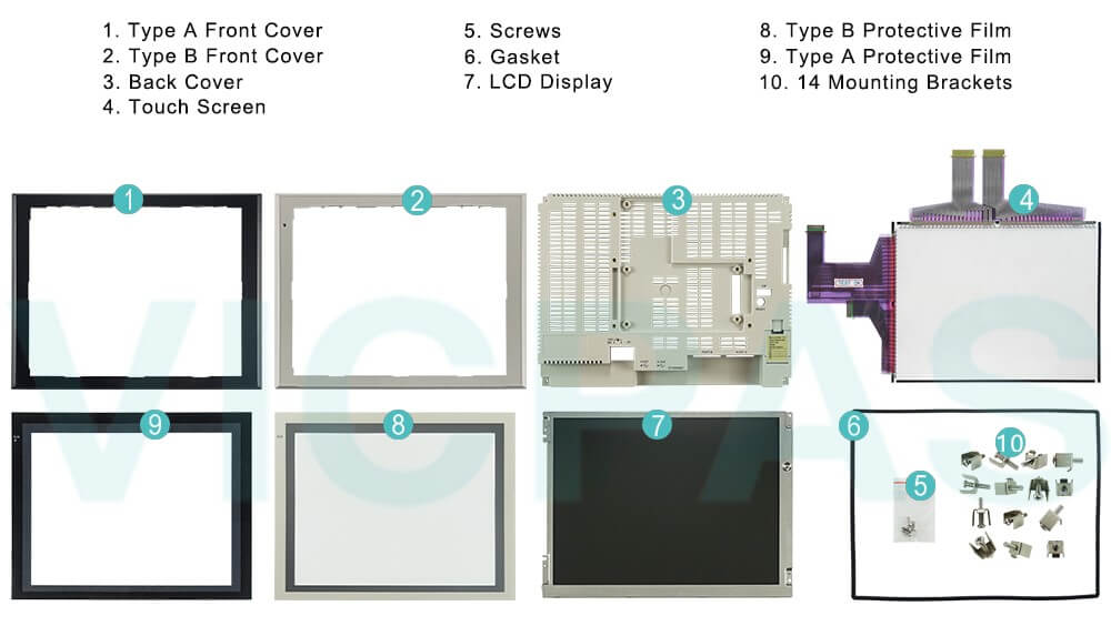 Omron NS12 series HMI NS12-TS01-V2 Touch Panel, Protective Cover, Outer Casing, Mounting Clips, Screws, Gasket and Display Repair Kit