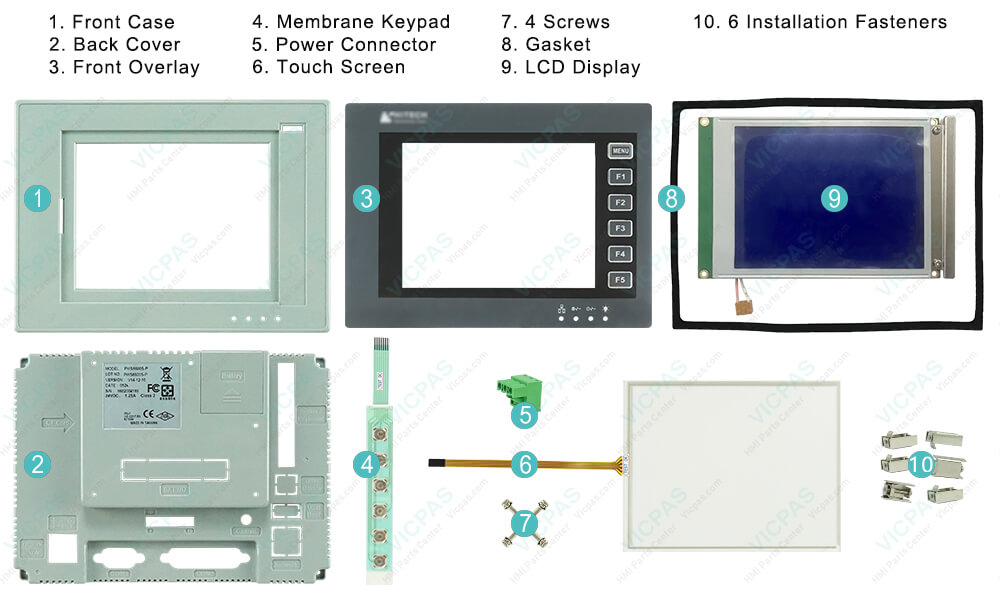 Beijer PWS6600T-P Operator Panel Touch screen, Keyboard Membrane, LCD Screen, Front Overlay, HMI Case, Gasket, Mounting Clips, Power Supply Connector, Screws Repair Replacement