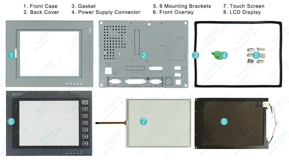 Beijer PWS6800T-P Operator Panel HMI Case, Touch screen, Protective Film, LCD Display Panel, Mounting Clips, Power Supply Connector, Gasket Repair Replacement