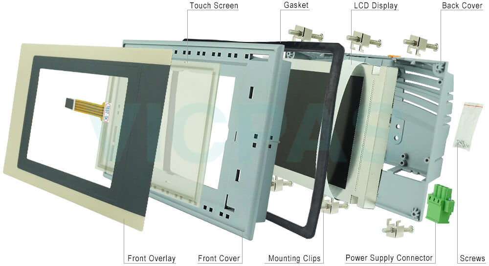 Power Panel 65 4PP065.0571-K28 Protective Film, Touch Screen Display, Plastic Housing, Gasket, LCD Panel, Interface Module Cover, Screws, Mounting Clips, Battery Cover, Extension Cable and Power Supply Connector
 Repair