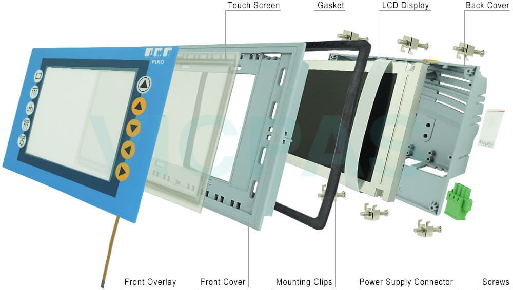 Power Panel 45 4PP045.0571-K42 Protective Film, Touch Membrane, Enclosure, Gasket, LCD Screen, Interface Module Cover, Mounting Clips, Battery Cover, Screws and Power Supply Connector Replacement