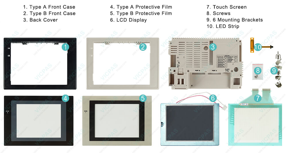 Omron NS5 series HMI NS5-TQ11-V2 Touch panel, Protective film, Plastic Enclosure, Screws, Mounting Brackets, LED Strip and Display Repair Kit Omron NS5 series HMI NS5-TQ11-V2 Touch panel, Protective film, Plastic Enclosure, Screws, Mounting Brackets, LED Strip and Display Repair Kit