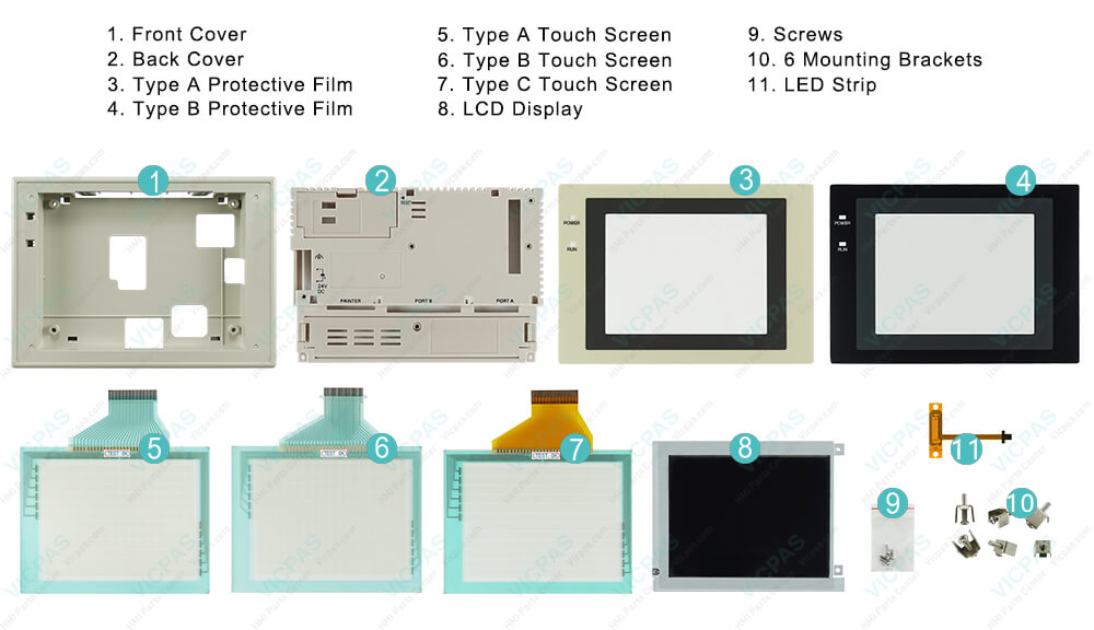 Omron NT31 series HMI NT31-ST123B-V3 Touch Panel, Protective Film, Plastic Housing, Screws, Mounting Clips, LED Strip and Display Repair Kit. Omron NT31 series HMI NT31-ST123B-V3 Touch Panel, Protective Film, Plastic Housing, Screws, Mounting Clips, LED Strip and Display Repair Kit.