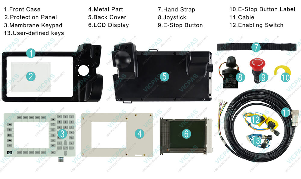 ABB 3HNE00314-1 ABB 3HNE00442-1 Teach Pendant joystick, hand strap, LCD display, protection panel, E-stop button label, membrane keypad, E-stop button, metal part, plastic case, Enabling Switch, User-defined keys and cable ABB 3HNE00314-1 ABB 3HNE00442-1 Teach Pendant E-stop button, metal part, HMI case, cable, hand strap, LCD display panel, protection panel, E-stop button label, membrane keypad, Enabling Switch, User-defined keys and joystick