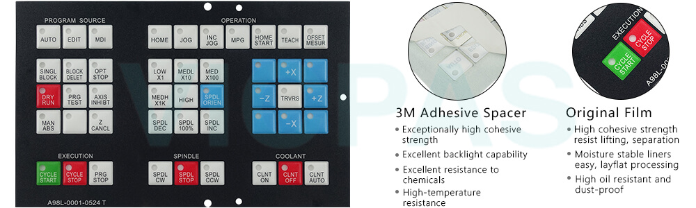 GE Fanuc A98L-0001-0524#T A98L-0001-0524 T A98L-0001-0524 #T Keypad Membrane Switch Repair Replacement