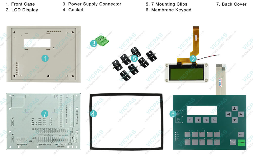 6ES7 613-1SB02-1AC0 GEA C7-613 Operator Panel 6ES7613-1SB02-1AC0 Membrane Keyboard, Mounting Clips, Power Supply Connector, Gasket, LCD Display Screen, HMI Case Repair Replacement