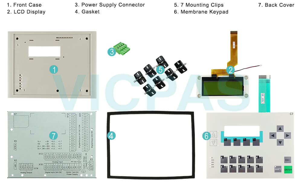 6ES7613-1CA01-0AE3 Siemens SIMATIC HMI C7-613 Membrane Keyboard, Mounting Clips, Power Supply Connector, Gasket, LCD Display Screen, HMI Case Repair Replacement