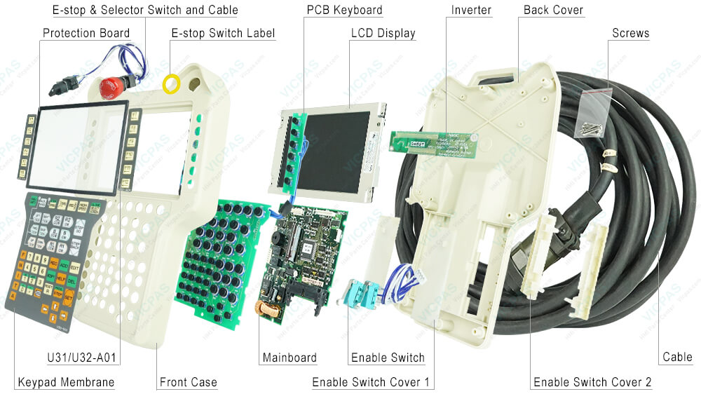 Nachi U30-B01 U31-A01 U32-A01 Membrane Keypad Switch, LCD Screen, Protection Board, Plastic Case, PCB Keyboard, Mainboard, lnverter, U31/U32-A01 Film, Enable Switch Cover, E-stop & SeIector Switch and Cable, E-stop Switch, TP Selector Switch, Enable Switch, E-stop Button Label, Cable and Screws Repair Replacement Nachi U30-B01 U31-A01 U32-A01 Membrane Keypad Switch, LCD Screen, Protection Board, Plastic Case, PCB Keyboard, Mainboard, lnverter, U31/U32-A01 Film, Enable Switch Cover, E-stop & SeIector Switch and Cable, E-stop Switch, TP Selector Switch, Enable Switch, E-stop Button Label, Cable and Screws Repair Replacement