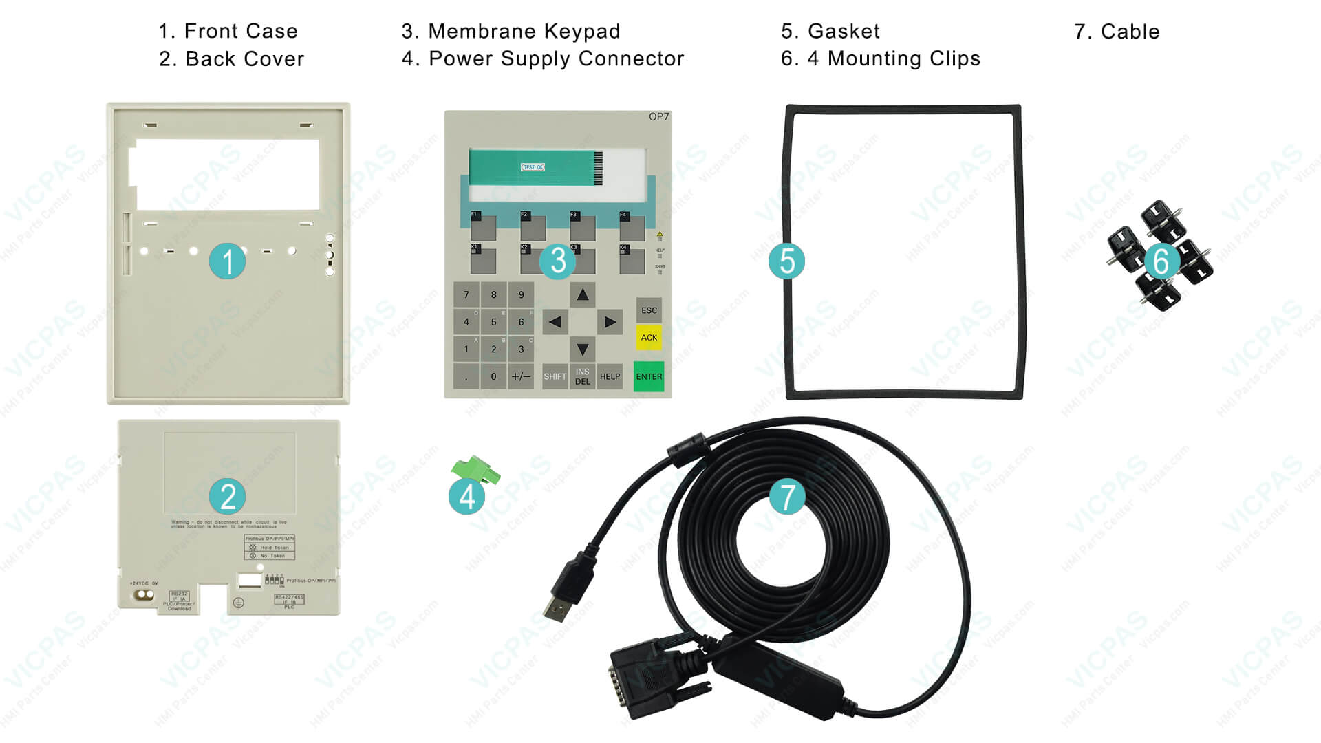 Complete set of VICPAS Siemens OP7 replacement parts including keypad, case and overlay