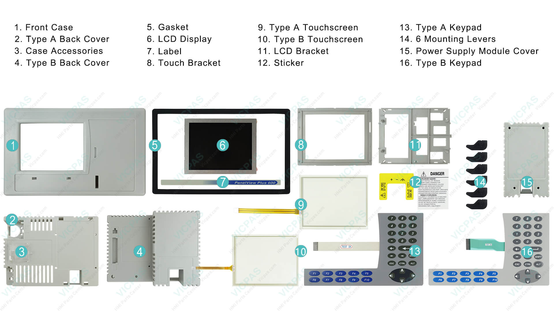 VICPAS PanelView Plus 600 touchscreen and membrane keypad replacement kits